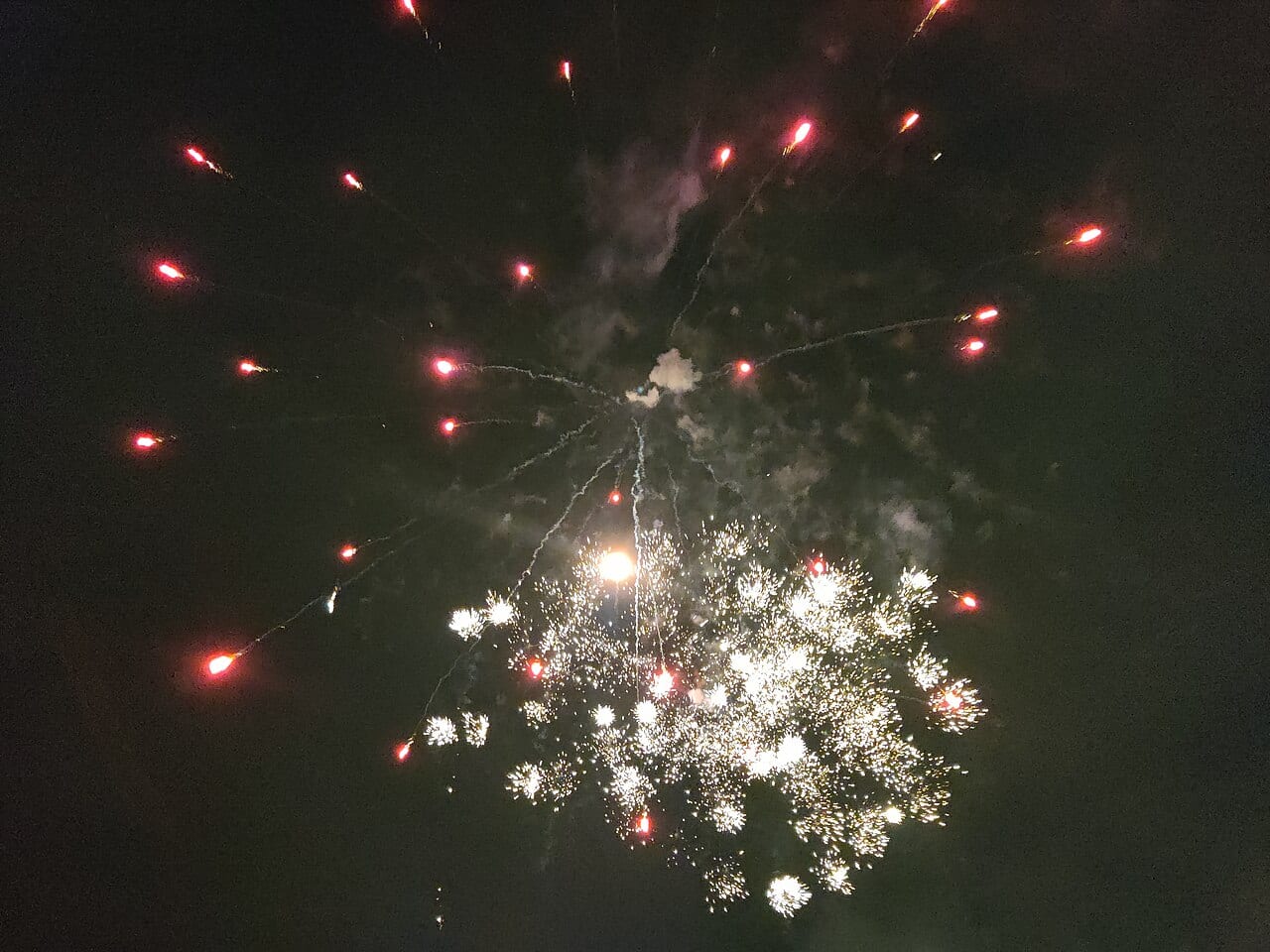 Feu d'artifice du 14 juillet 2021 sur le site de Wissous Plage, à Wissous, France.