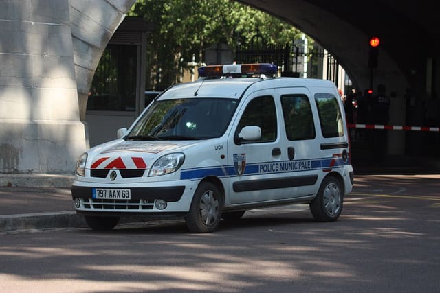 Municipal police in Lyon, France. Renault.