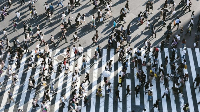 aerial view of people walking on raod
