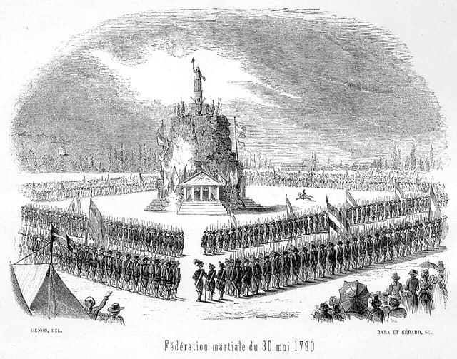 Fédération martiale du 30 mai 1790 dans la plaine des Brotteaux à Lyon (gravure).