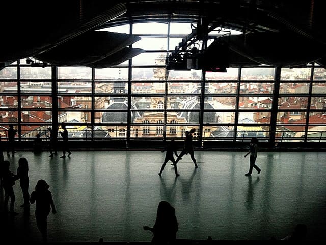 View of Lyon city hall from the dance studio at the top of the opera