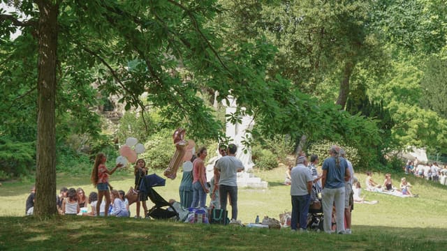 a group of people at a park