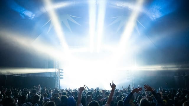 crowd in front of stage